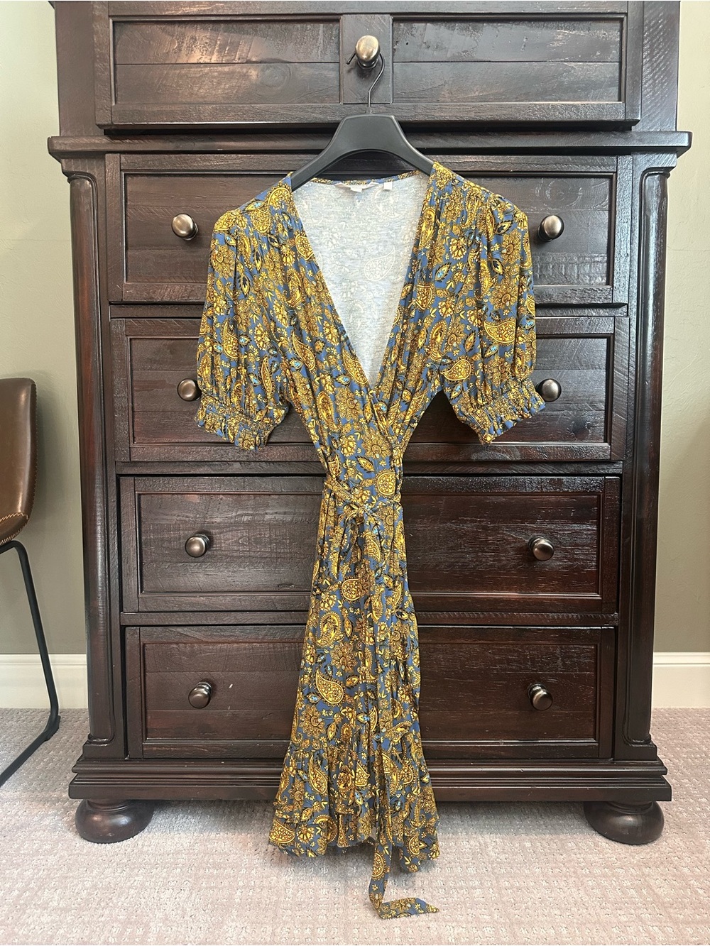 Boden Blue and Yellow Paisley Wrap Dress